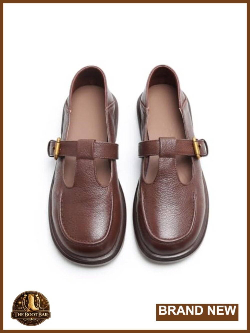 Retro T-Strap Mary Jane Flats Cowhide Leather Round Toe Buckle Comfort Walking